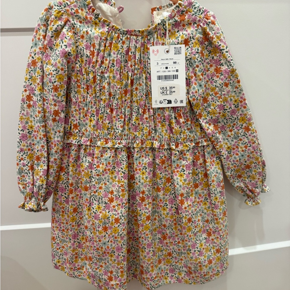 Zara Floral Smocked Long-Sleeve Dress - Pink, Yellow & Green